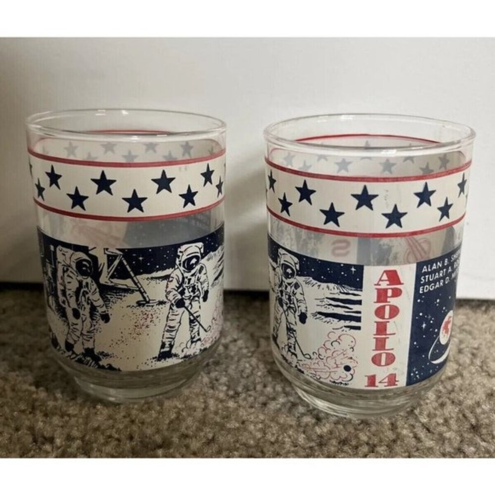 Vintage Libbey Glass NASA Apollo 14 Moon Landing Astronaut USA 1970s (3) Lot
